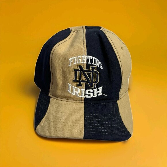 Vintage Notre Dame Starter Fitted Hat Tan Navy 90s Y2K - Picture 1 of 4